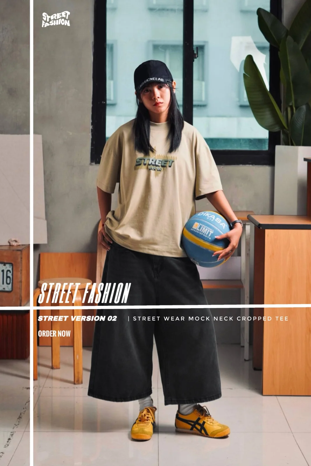 Street Wear Mock Neck Cropped Tee
